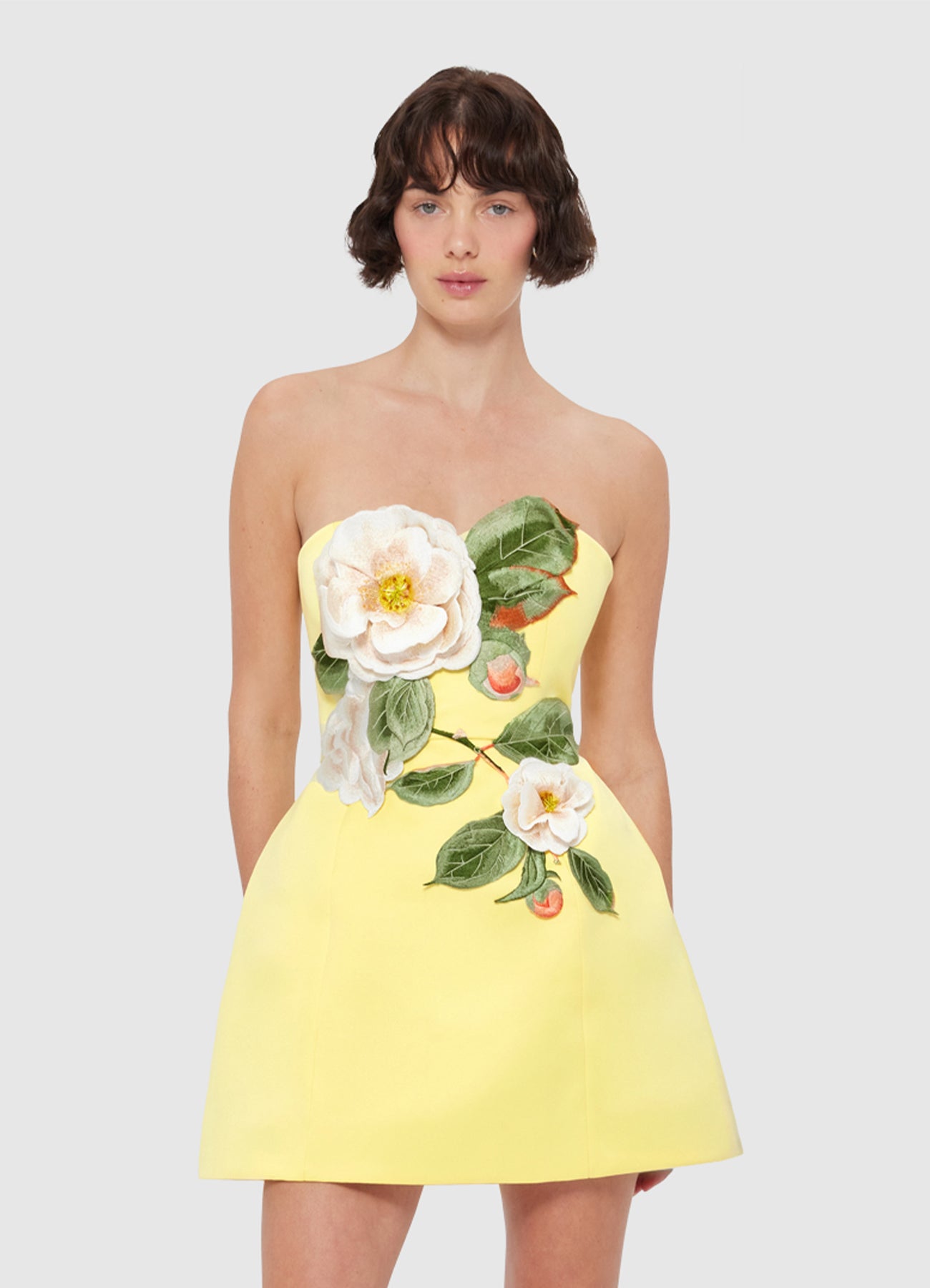 【Leo Lin】Applique Floral Bustier Mini Dress Rosario Appliqué Floral Bustier Mini Dress - Sorbet Yellow