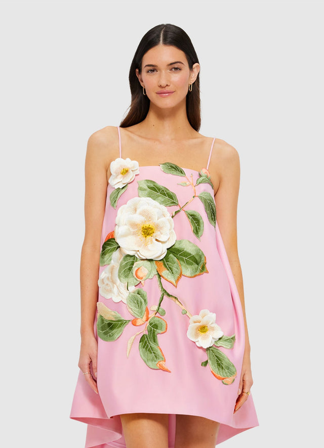 Exclusive Leo Lin Felicia Appliqué Floral Mini Dress in Camelia Print