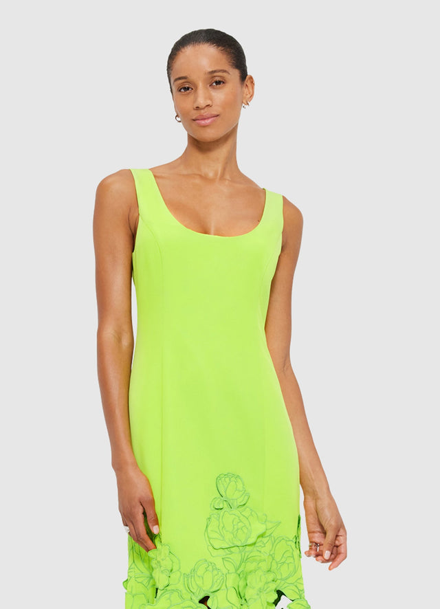 Exclusive Leo Lin Emily Appliqué Midi Dress in Lime