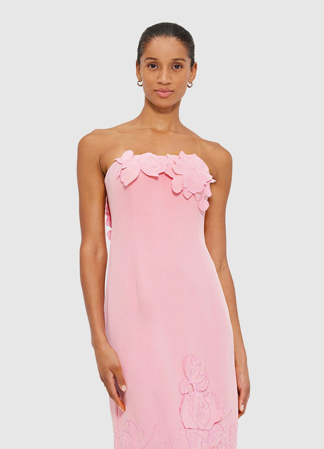 Exclusive Leo Lin Rayna Appliqué Bustier Midi Dress in Flamingo