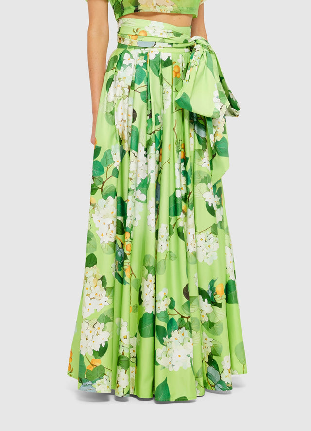 Exclusive Leo Lin Valerie Maxi Skirt in Hydrangea in Lime