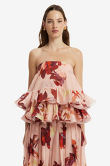 Gia Bustier Ruffled Top - Reverie Print in Nectar Tops