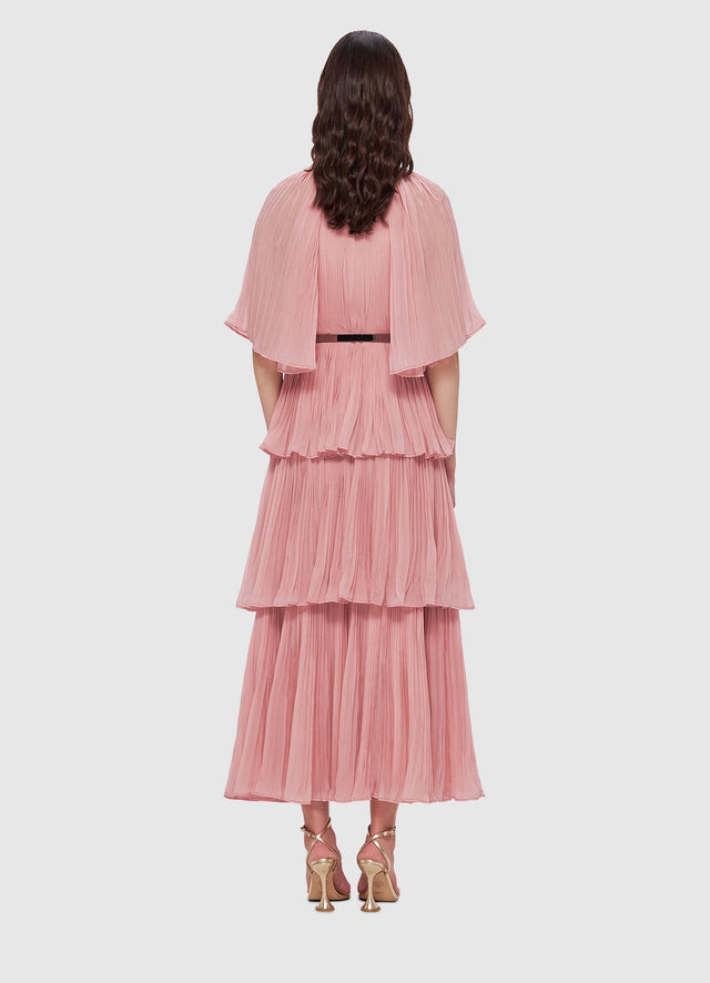 Exclusive Leo Lin Adele Tiered Midi Dress in Dusty Pink