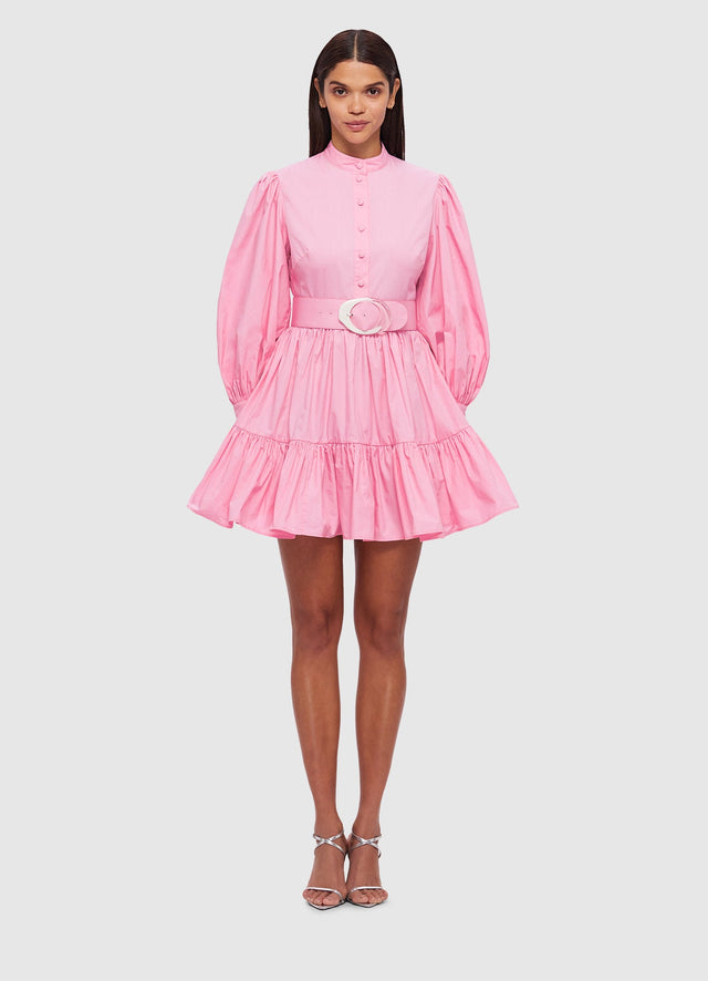 Exclusive Leo Lin Alexandra Belted Mini Dress in Bubblegum