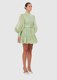 Alexandra Belted Mini Dress - Evergreen