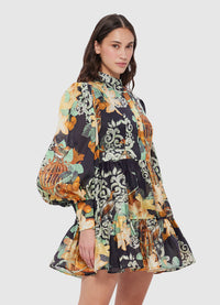 Exclusive Leo Lin Alexandra Belted Mini Dress in Azalea Print in Twilight
