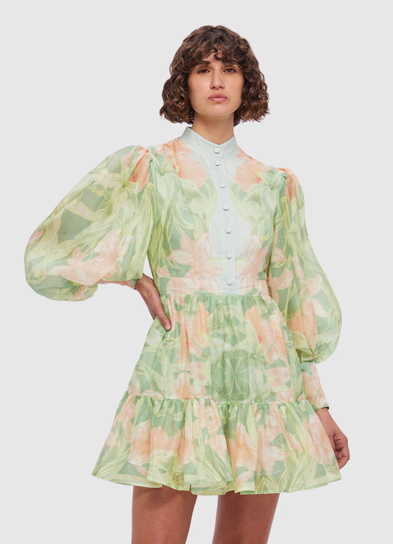 Alexandra Mini Dress - Orient Print in Evergreen | LEO LIN® Official ...