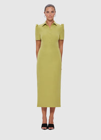 Exclusive Leo Lin Alison Shirt Sleeve Midi Dress in Chartreuse