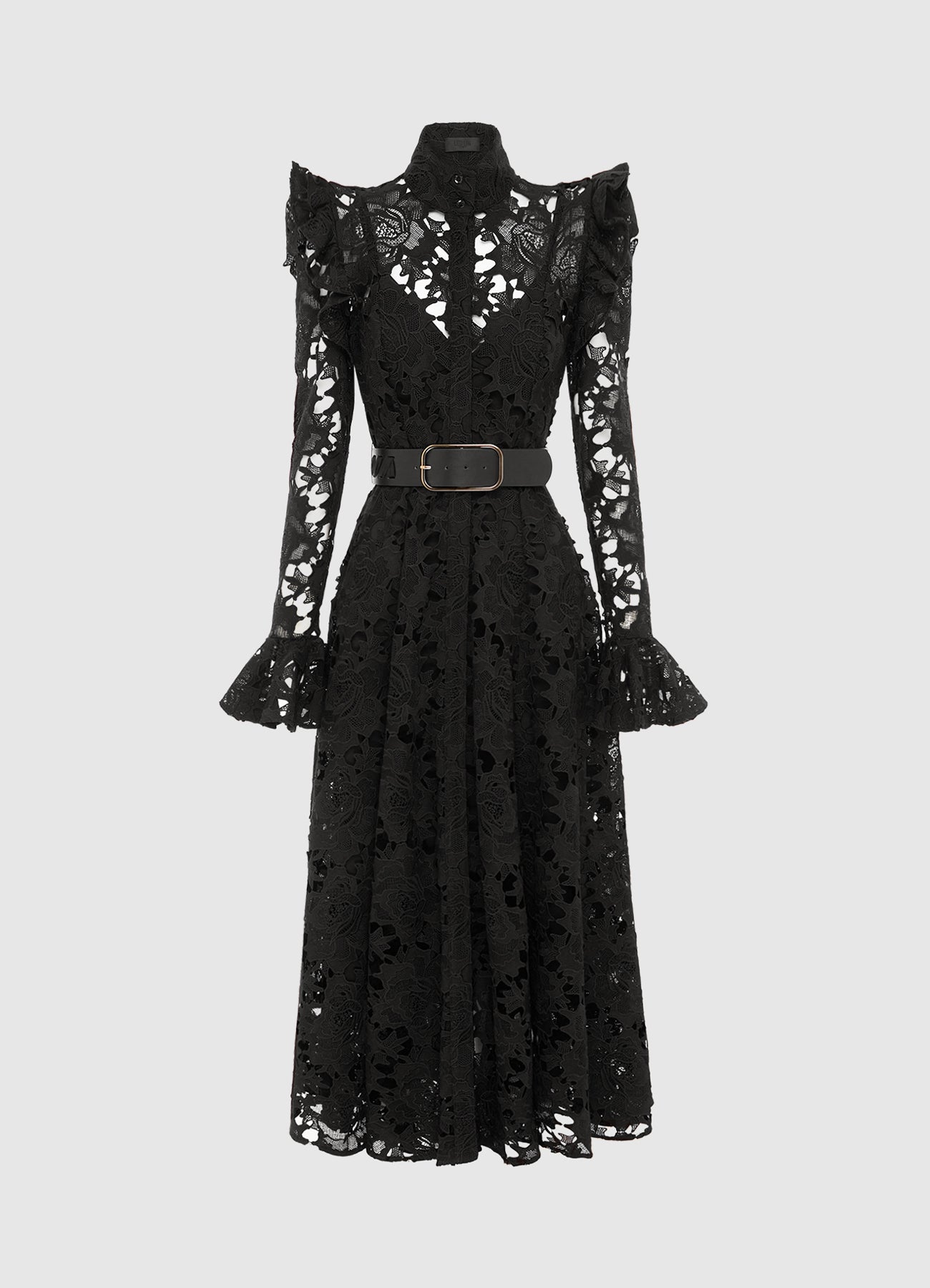 Aliyah Lace Butterfly Sleeve Midi Dress - Ebony | LEO LIN® Official Website