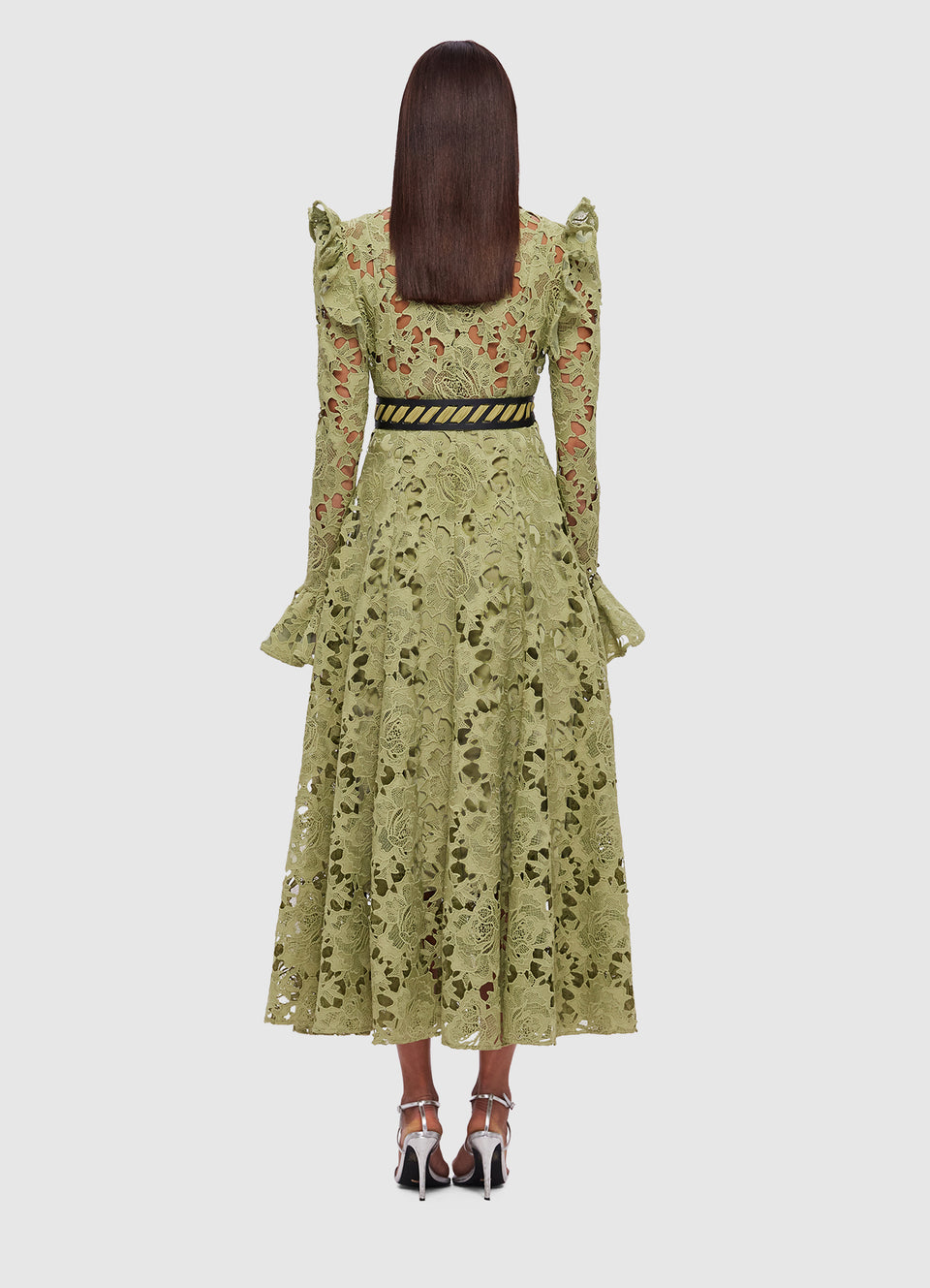 Exclusive Leo Lin Aliyah Lace Butterfly Sleeve Midi Dress in Olive