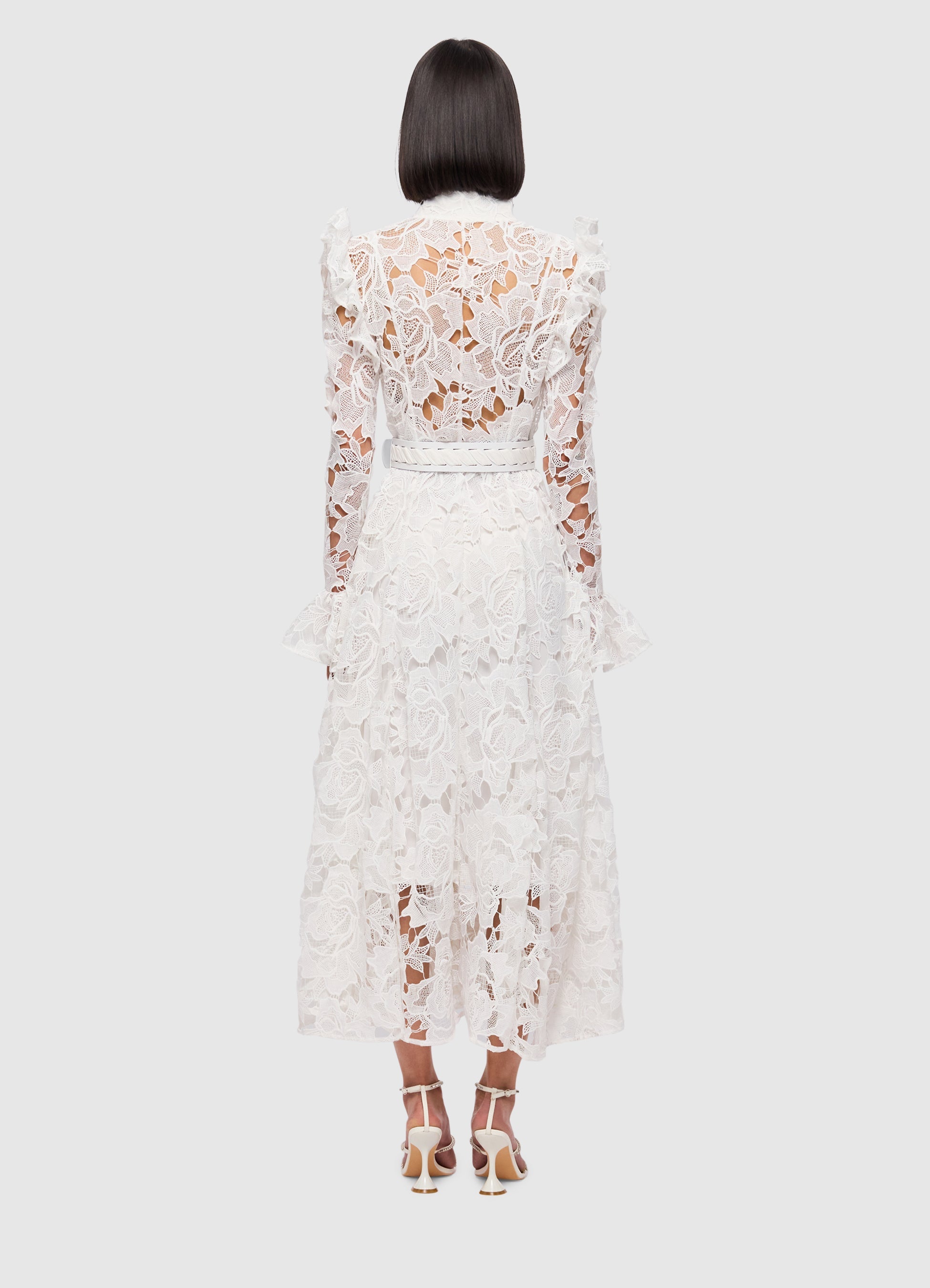 Aliyah Lace Butterfly Sleeve Midi Dress - Snow | LEO LIN® Official