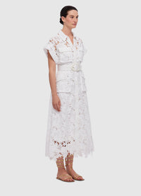 Exclusive Leo Lin Audrey Lace Pocket Shirt Midi Dress in Snow