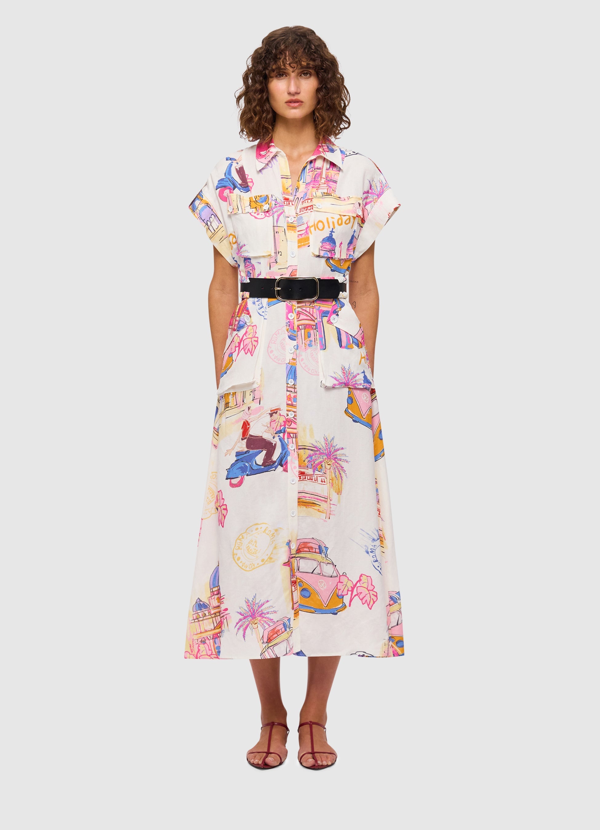 Audrey Pocket Shirt Midi Dress - Fiesta Print | LEO LIN® Official