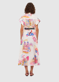 Audrey Pocket Shirt Midi Dress - Fiesta Print