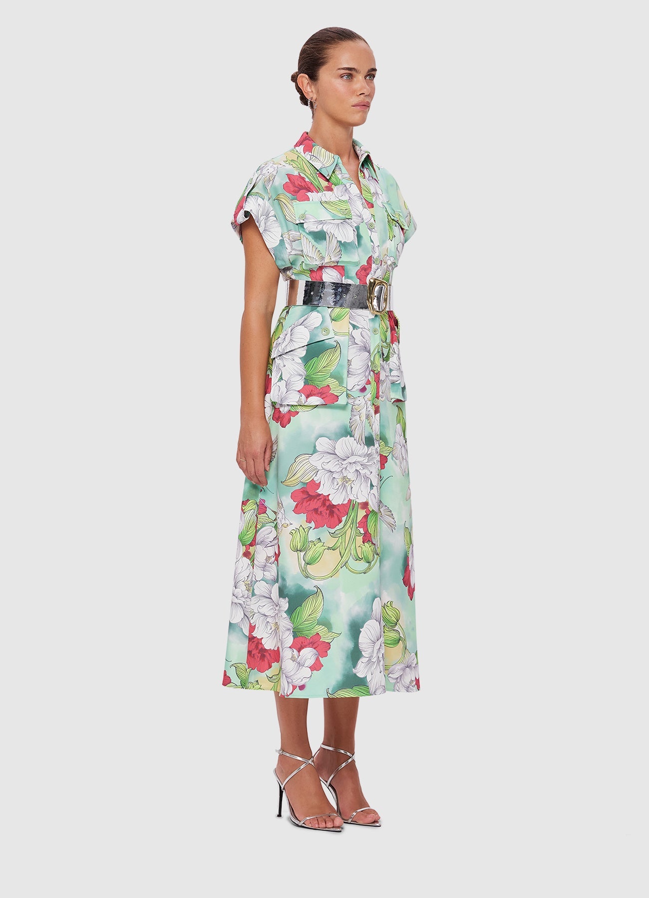 Audrey Pocket Shirt Midi Dress - Swallow Print in Tranquility