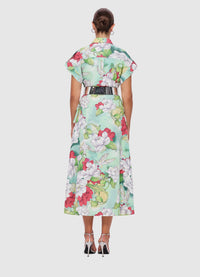 Exclusive Leo Lin Audrey Pocket Shirt Midi Dress in Swallow Print in Tranquility