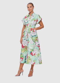 Exclusive Leo Lin Audrey Pocket Shirt Midi Dress in Swallow Print in Tranquility
