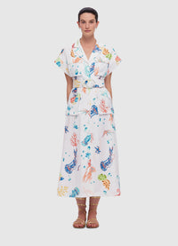 Exclusive Leo Lin Audrey Pocket Shirt Midi Dress in Twilight Print in White