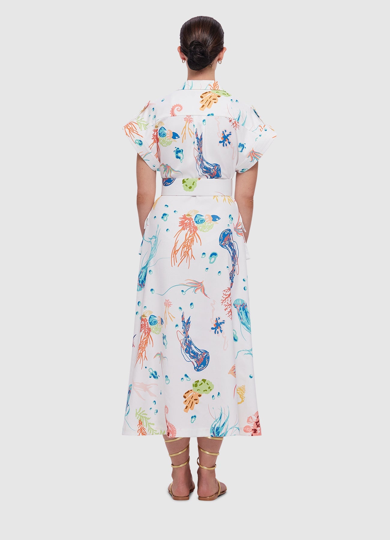 Audrey Pocket Shirt Midi Dress - Twilight Print in White | LEO LIN®  Official Website