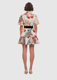 Exclusive Leo Lin Beatrice Short Sleeve Mini Dress in Azalea Print in Fortune