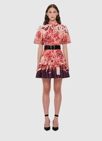 Exclusive Leo Lin Beatrice Short Sleeve Mini Dress in Adorn Print in Passion
