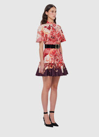 Exclusive Leo Lin Beatrice Short Sleeve Mini Dress in Adorn Print in Passion