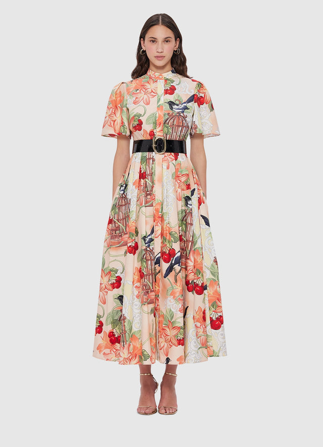 Exclusive Leo Lin Bianca Short Sleeve Midi Dress in Azalea Print in Fortune