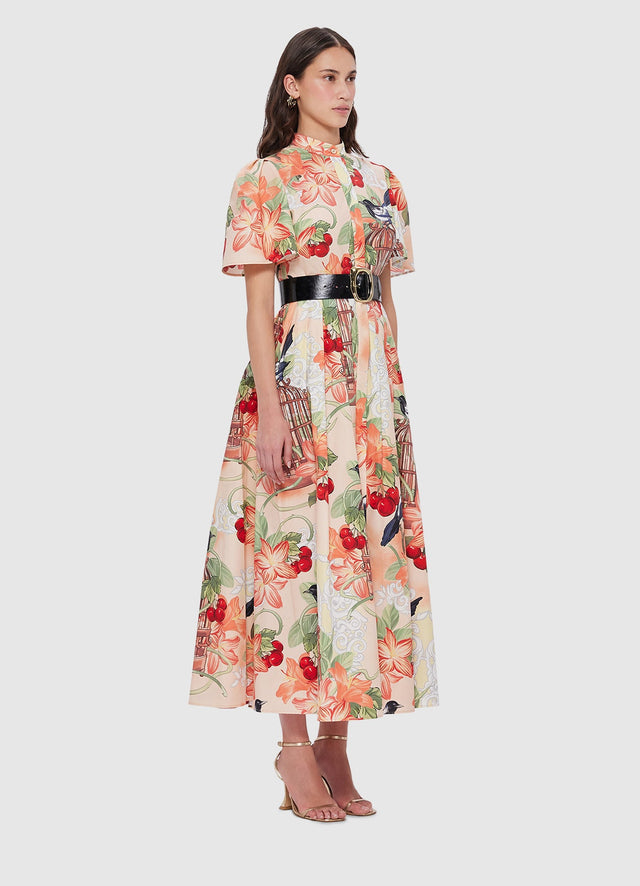 Exclusive Leo Lin Bianca Short Sleeve Midi Dress in Azalea Print in Fortune