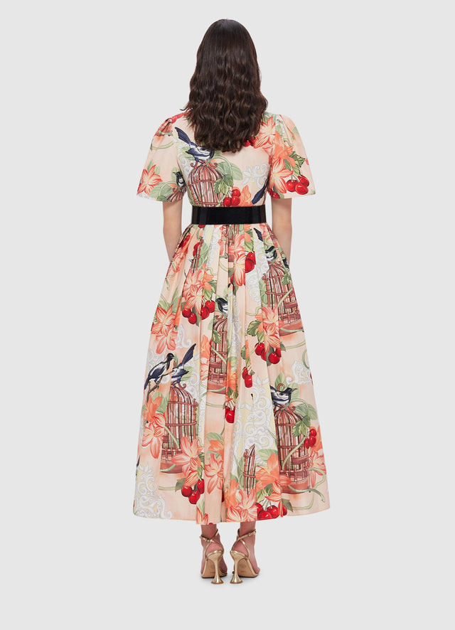 Exclusive Leo Lin Bianca Short Sleeve Midi Dress in Azalea Print in Fortune