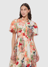 Exclusive Leo Lin Bianca Short Sleeve Midi Dress in Azalea Print in Fortune
