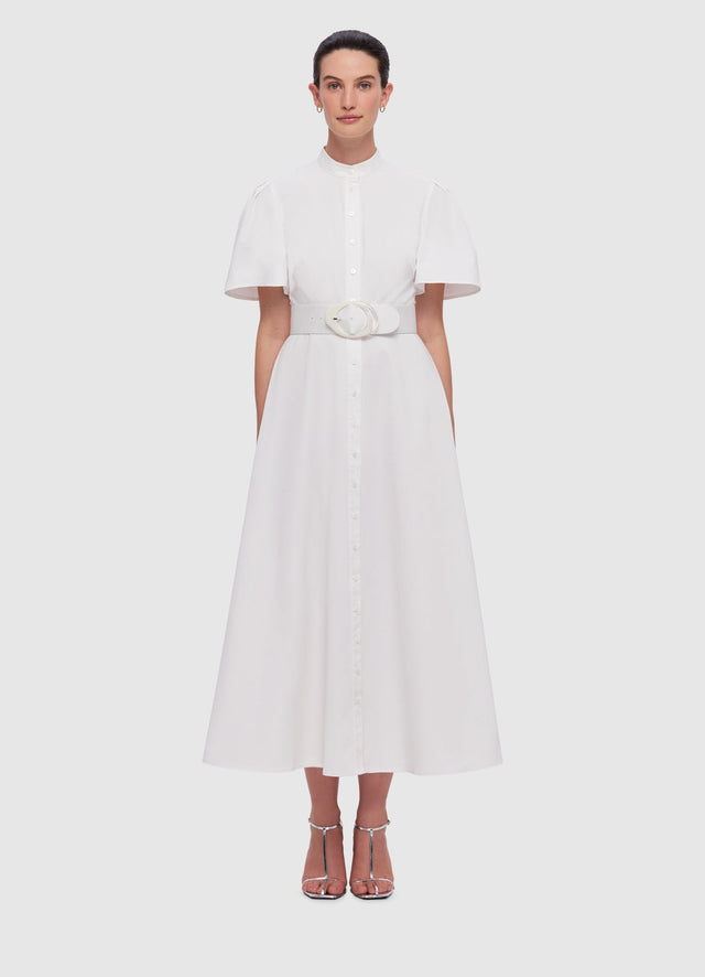 Exclusive Leo Lin Bianca Short Sleeve Midi Dress in Snow