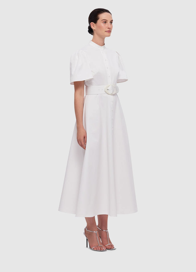 Exclusive Leo Lin Bianca Short Sleeve Midi Dress in Snow