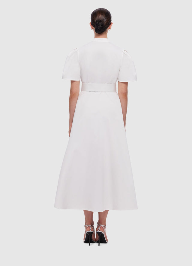 Exclusive Leo Lin Bianca Short Sleeve Midi Dress in Snow