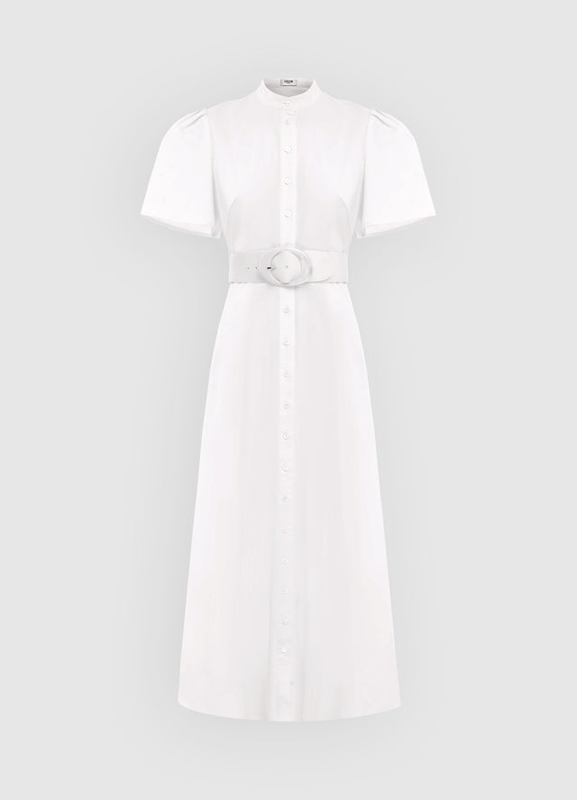 Exclusive Leo Lin Bianca Short Sleeve Midi Dress in Snow