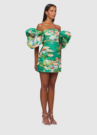 Brenda Puffy Sleeve Mini Dress - Opulent Print in Verdant