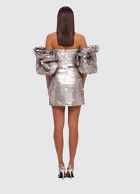 Brenda Sequin Puffy Sleeve Mini Dress - Metallic