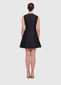 Exclusive Leo Lin Briana V Neck Embroidery Mini Dress in Twilight Print in Black 