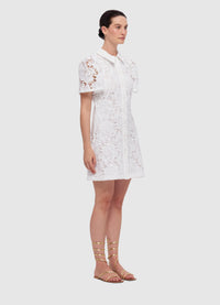 Exclusive Leo Lin Brooke Lace Shirt Sleeve Mini Dress in Snow