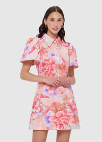 Exclusive Leo Lin Brooke Shirt Sleeve Mini Dress in Swallow Print in Lush