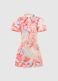 Exclusive Leo Lin Brooke Shirt Sleeve Mini Dress in Swallow Print in Lush