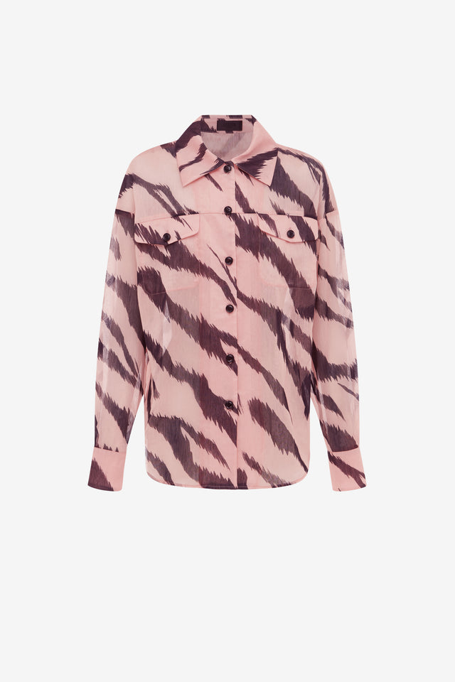 Brooklynn Linen Shirt - Tiger Print in Pink