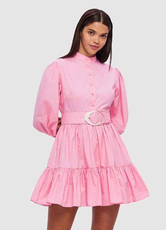 Exclusive Leo Lin Alexandra Belted Mini Dress in Bubblegum