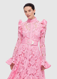 Exclusive Leo Lin Aliyah Lace Butterfly Sleeve Midi Dress in Candy Pink