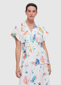 Exclusive Leo Lin Audrey Pocket Shirt Midi Dress in Twilight Print in White