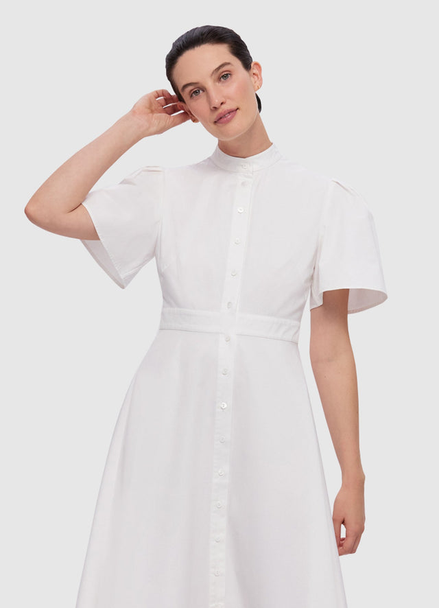 Exclusive Leo Lin Bianca Short Sleeve Midi Dress in Snow