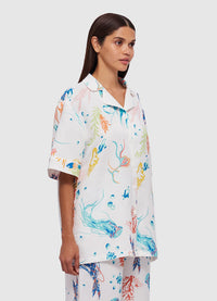 Exclusive Leo Lin Dylan Button Shirt in Twilight Print in White