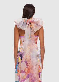 Exclusive Leo Lin Evie Halter Bow Tie Top in Neptune Print in Coral 