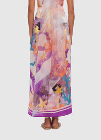 Exclusive Leo Lin Estella Wrap Midi Skirt in Neptune Print in Coral 