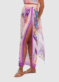 Exclusive Leo Lin Estella Wrap Midi Skirt in Neptune Print in Coral