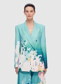 Exclusive Leo Lin Judy Double Breasted Blazer in Neptune Print in Seagrass 